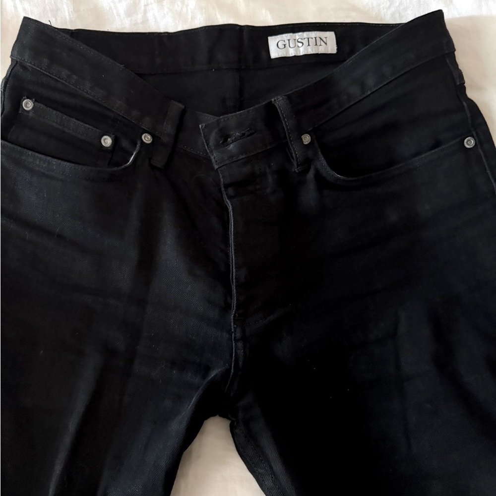 Gustin Men's #286 Black X Black Stretch Selvedge Denim Jeans Size 34 Straight